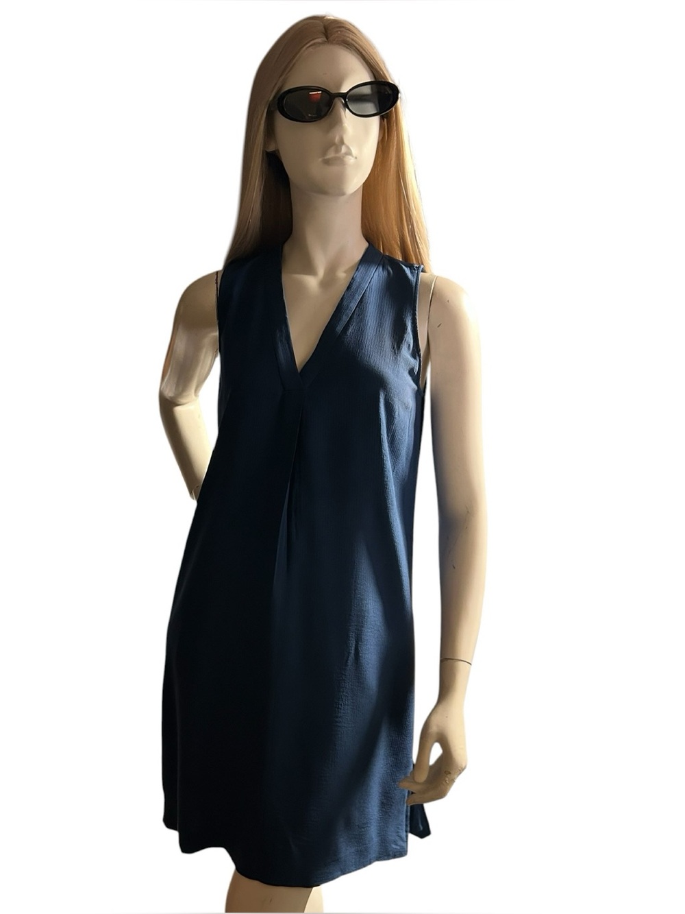 Theory Navy Silk Sleeveless Dress Minimalist Luxury Clean Girl Size S